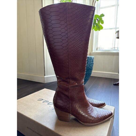 Matisse Truvie Knee-High Tobacco Croc Leather Boots Anthropologie Sz 7 - Picture 2 of 6